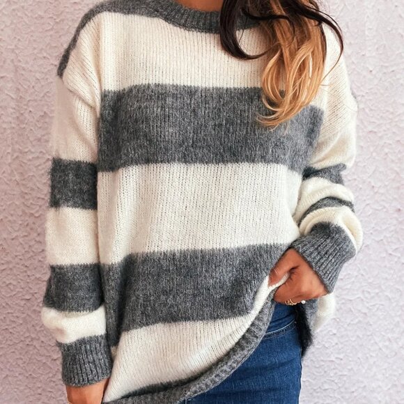 Striped Contrast Long Sleeve Sweater - Picture 5 of 16